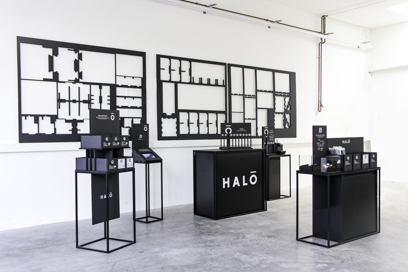 Shop in Shop System HALO Coffee, Wabenkarton, Holz und Metall